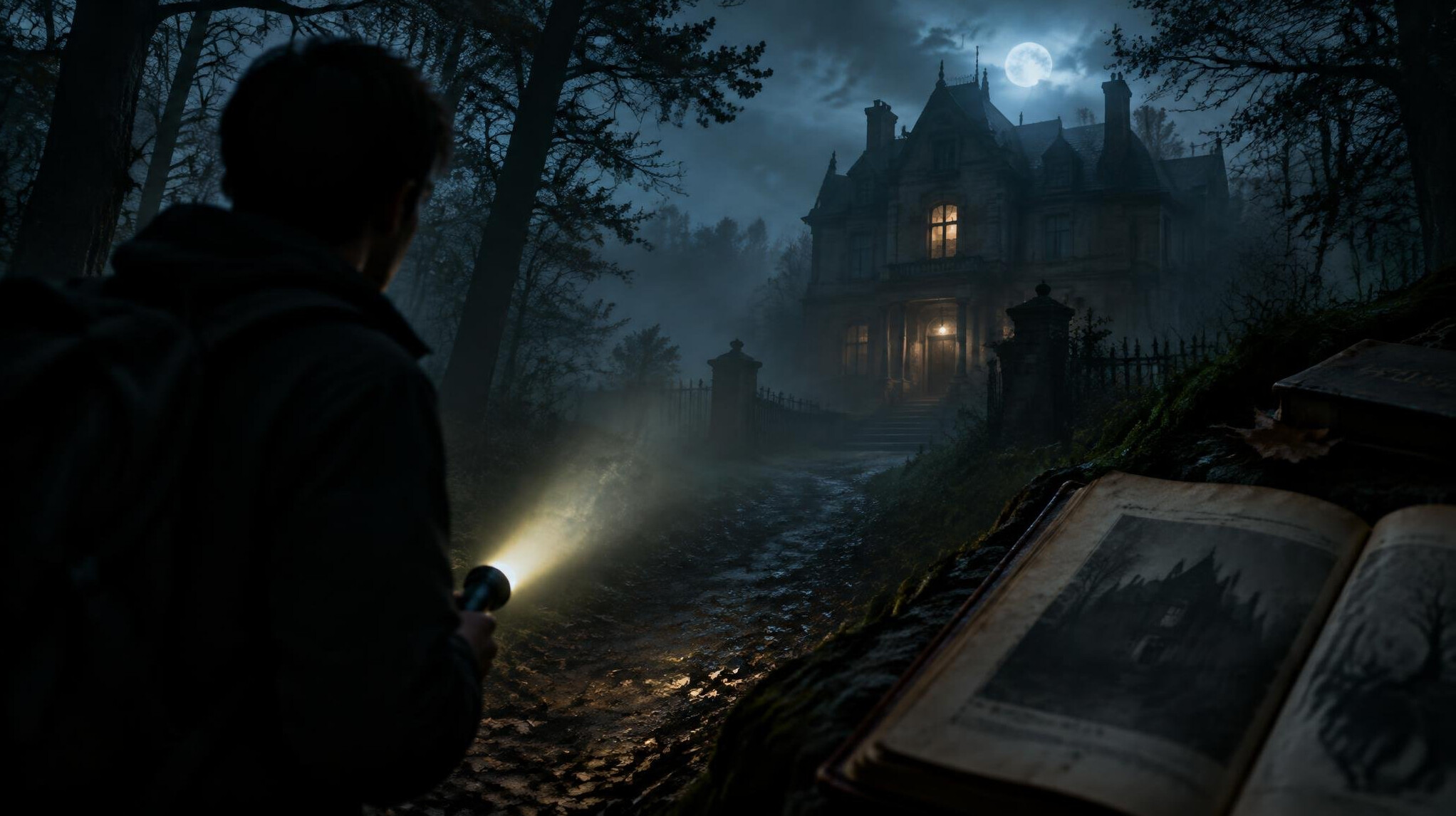 person holding flashlight at night