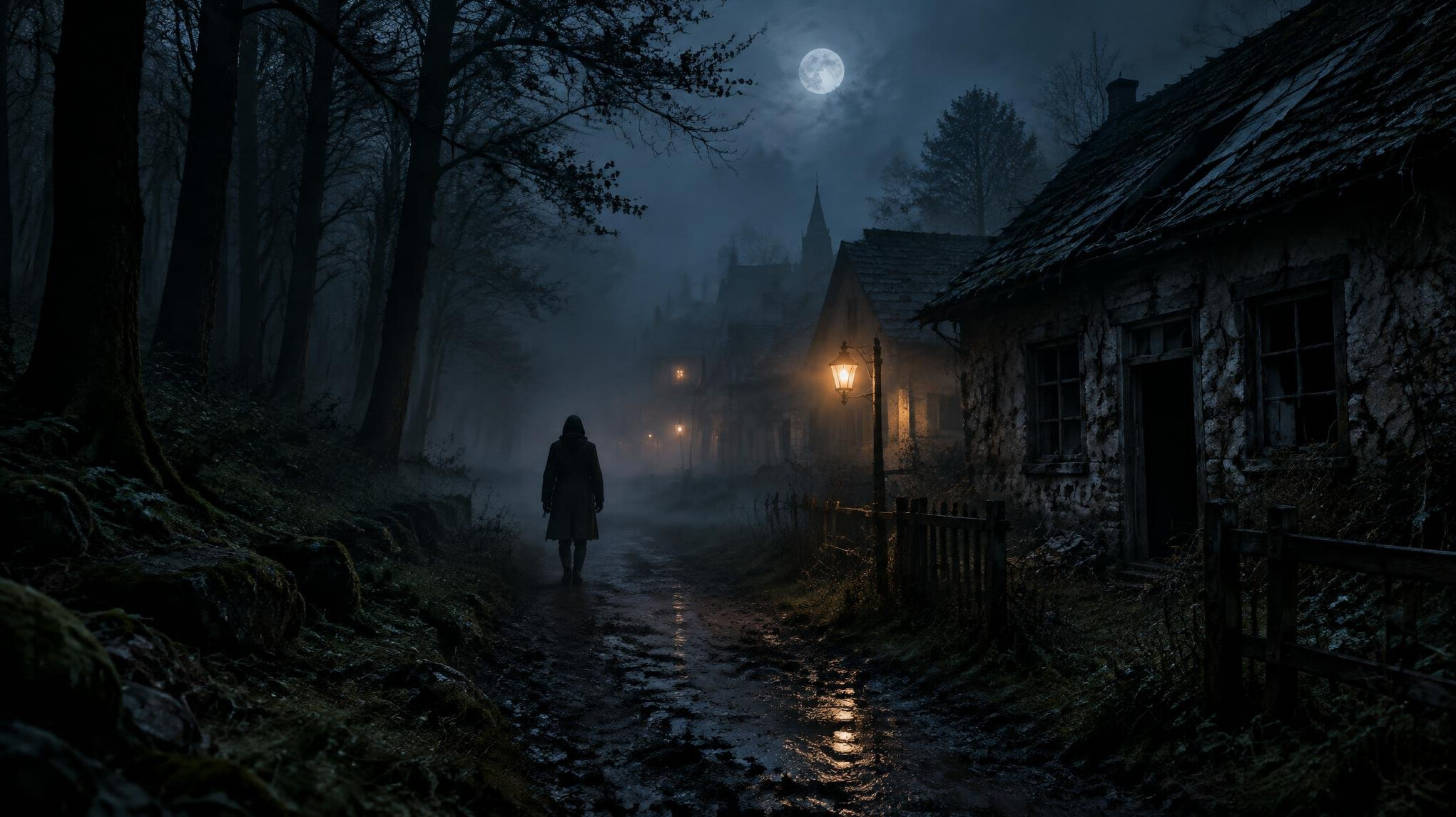 dark forest path at night