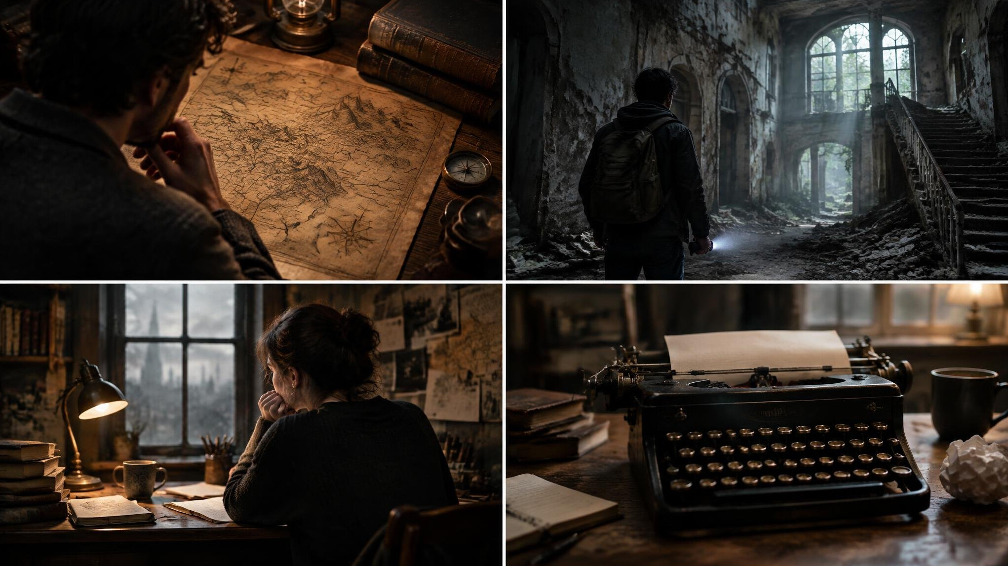 writer staring at old map