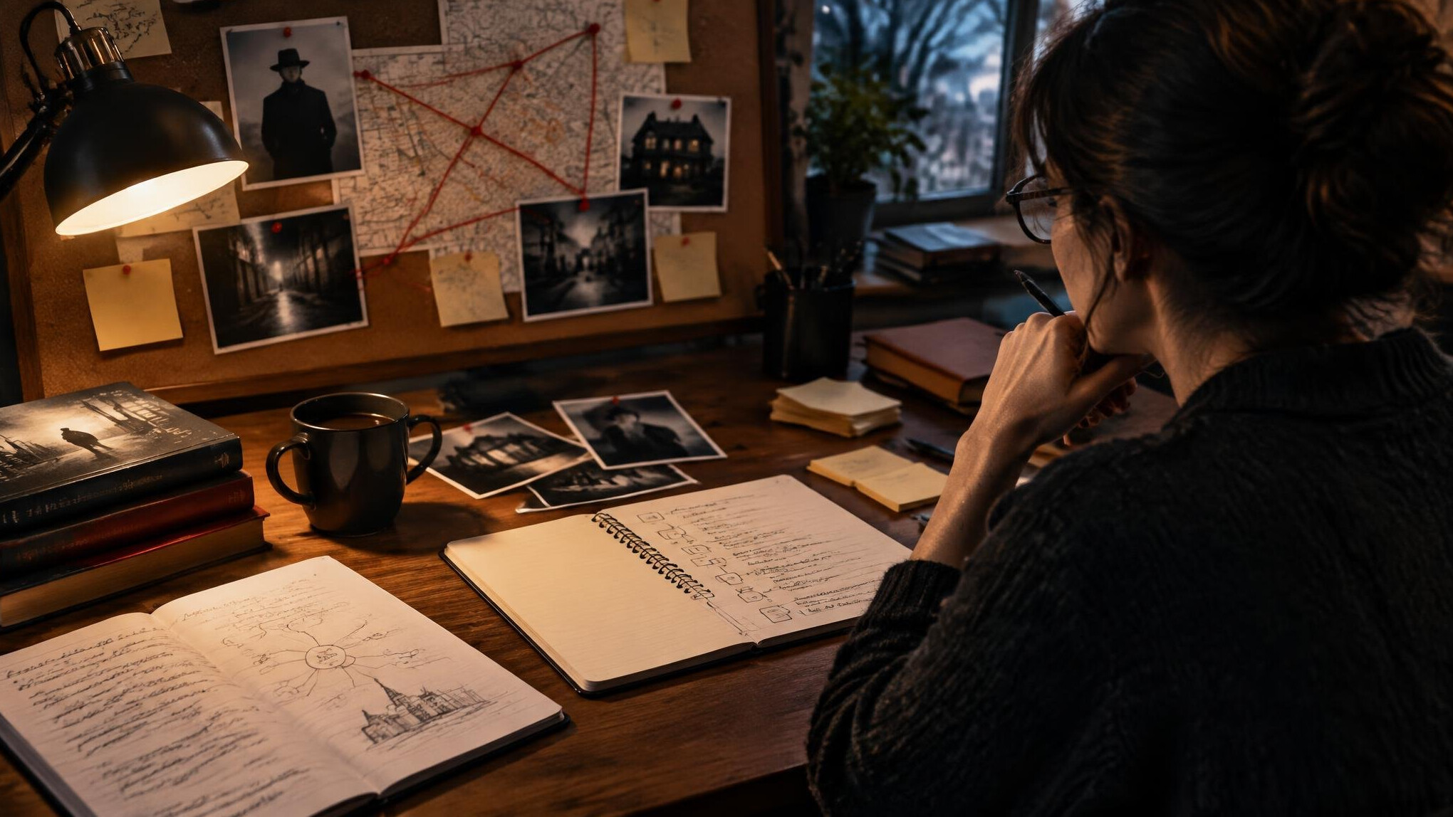 mystery writer planning plot